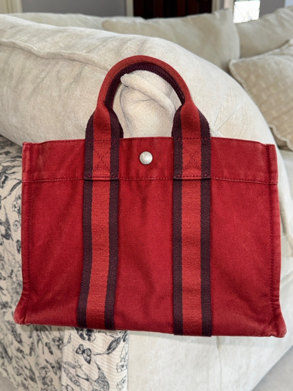 Hermes Red Canvas Tote Bag small